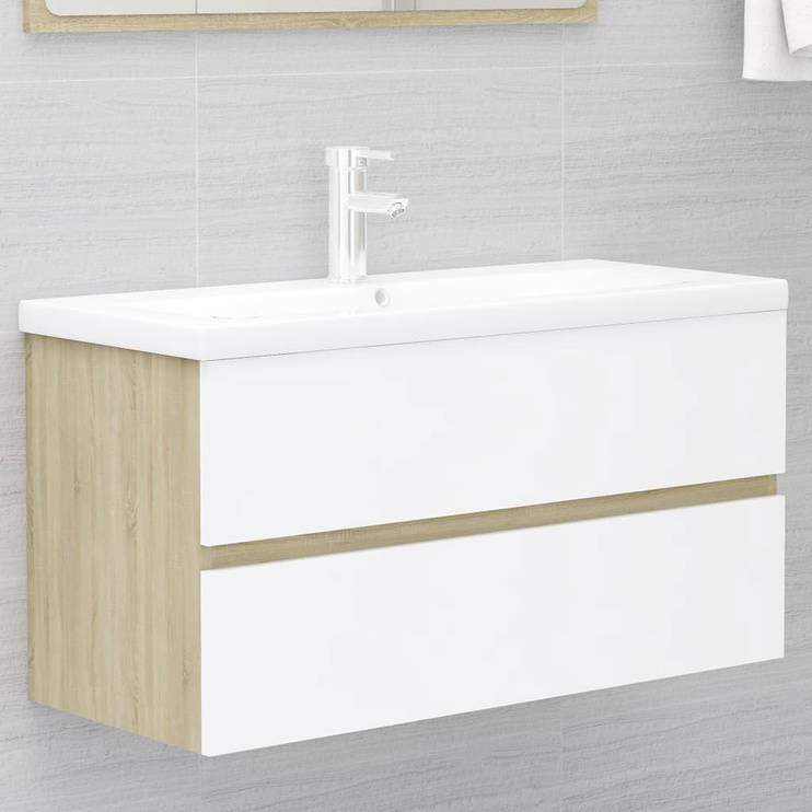 Комплект мебели для ванной VLX 804895, белый/дубовый, 38.5 см x 90 см x 45 см