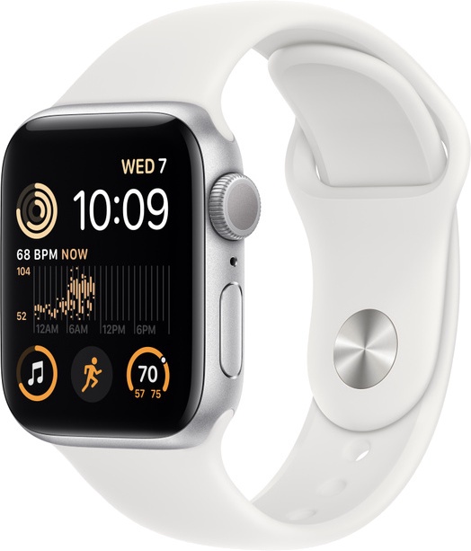 Nutikell Apple Watch SE GPS (2nd Gen) 40mm Silver Aluminium Case with White Sport Band - Regular, hõbe