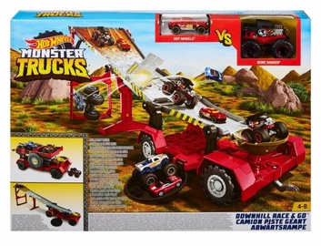Transporta rotaļlietu komplekts Hot Wheels Monster Trucks Downhill Race & Go, sarkana