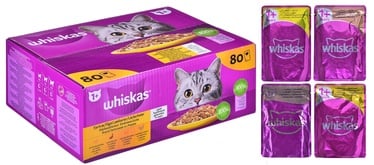Влажный корм для кошек Whiskas Poultry in jelly, курица/индюшатина/мясо утки, 0.085 кг, 80 шт.