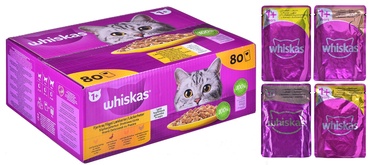 Šlapias kačių maistas Whiskas Poultry in jelly, vištiena/kalakutiena/antiena, 0.085 kg, 80 vnt.