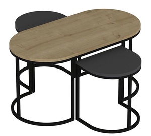 Набор журнальных столиков Kalune Design Dena, дубовый/антрацитовый, 30 - 45 см x 90 см x 40 - 45 см