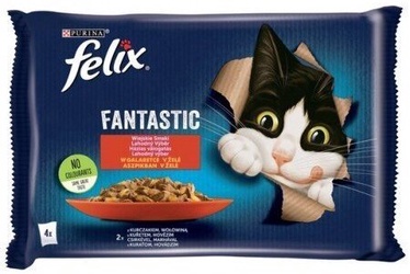 Šlapias kačių maistas Felix Fantastic, jautiena/vištiena, 0.360 kg, 4 vnt.
