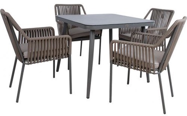 Комплект уличной мебели Home4you Andros 5 Piece Set K21188, серый/коричневый, 4 места