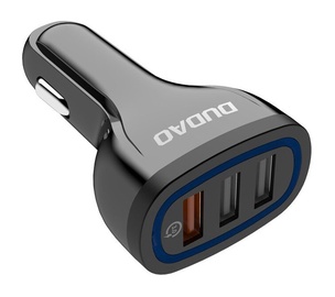 Auto telefona lādētājs Dudao R7s, 3 x USB, melna, 18 W