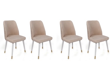Ēdamistabas krēsls Kalune Design Hugo 407 V4 974NMB1603, spīdīga, zelta/balta/krēmkrāsa, 49 cm x 50 cm x 90 cm, 4 gab.