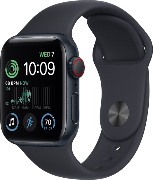 Умные часы Apple Watch SE GPS + Cellular (2nd Gen) 40mm Midnight Aluminium Case with Midnight Sport Band - Regular, черный