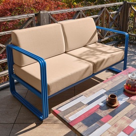 Dārza dīvāns Kalune Design Solaris 2-Seat, zila/bēša, 151 cm x 70 cm x 66 cm