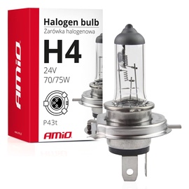 Автомобильная лампочка AMiO H4 24V 70/75W UV filter (E4), Галогеновая, прозрачный/серебристый, 24 В