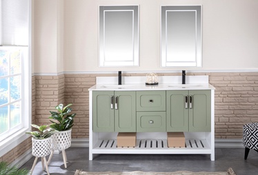 Комплект мебели для ванной Kalune Design Yampa 60, белый/зеленый, 54 см x 150 см x 86 см