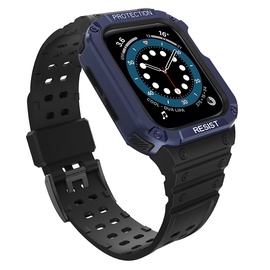 Siksna Hurtel Protect Strap Band With Case Apple Watch 41/40/38mm, melna/tumši zila