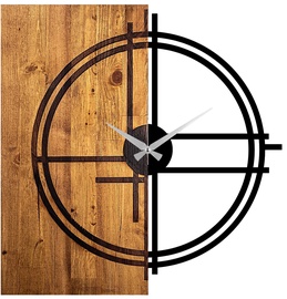 Sienas kvarca pulkstenis Wallity Wooden Clock 38, melna/valriekstu, koks/metāls, 56 cm x 3 cm