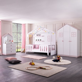 Guļamistabas mēbeļu komplekts Kalune Design Cesme P-My-3Kd-S, bērnistabu, balta/rozā