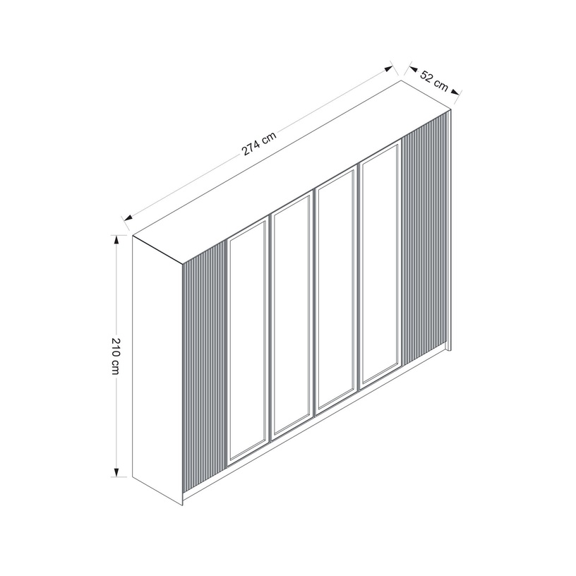 Riidekapp Kalune Design Luxe 7937, kuldne/valge/tumehall, 52 cm x 270 cm x 210 cm