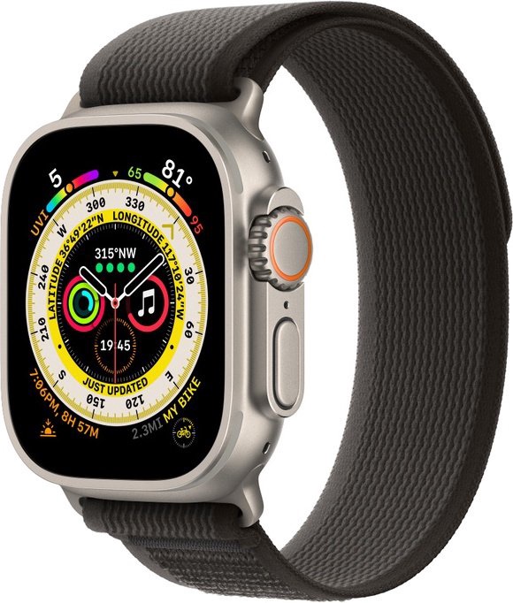 Умные часы Apple Watch Ultra GPS + Cellular, 49mm Titanium Case with Black/Gray Trail Loop - M/L, титановый