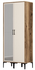 Skapis Kalune Design Kumsal RS, valriekstu/krēmkrāsa, 47.5 cm x 80 cm x 201.4 cm, ar spoguli