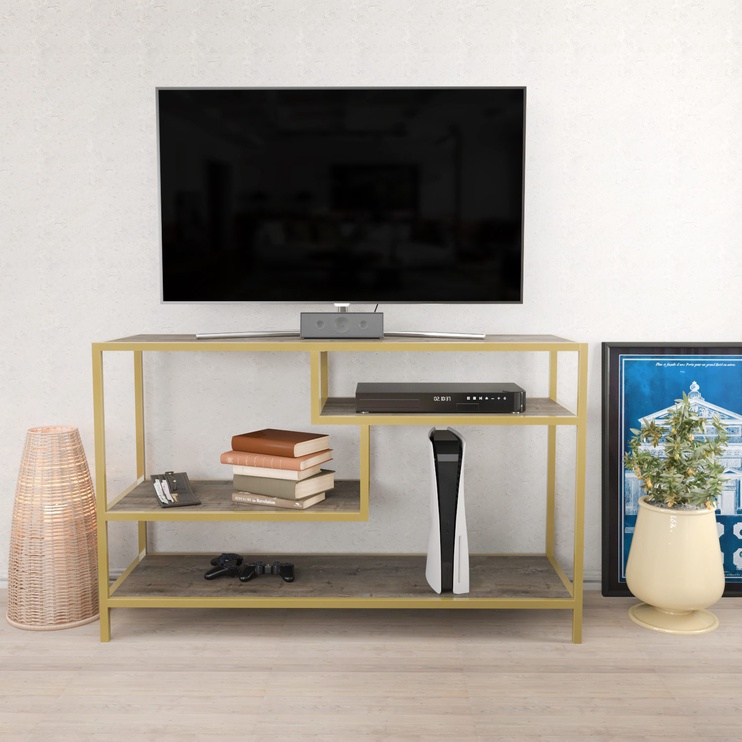 TV-laud Kalune Design Robbins, kuldne/tumehall, 39 cm x 120 cm x 75 cm