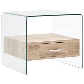 Kohvilaud VLX Tempered Glass, läbipaistev/puu, 500 mm x 500 mm x 450 mm