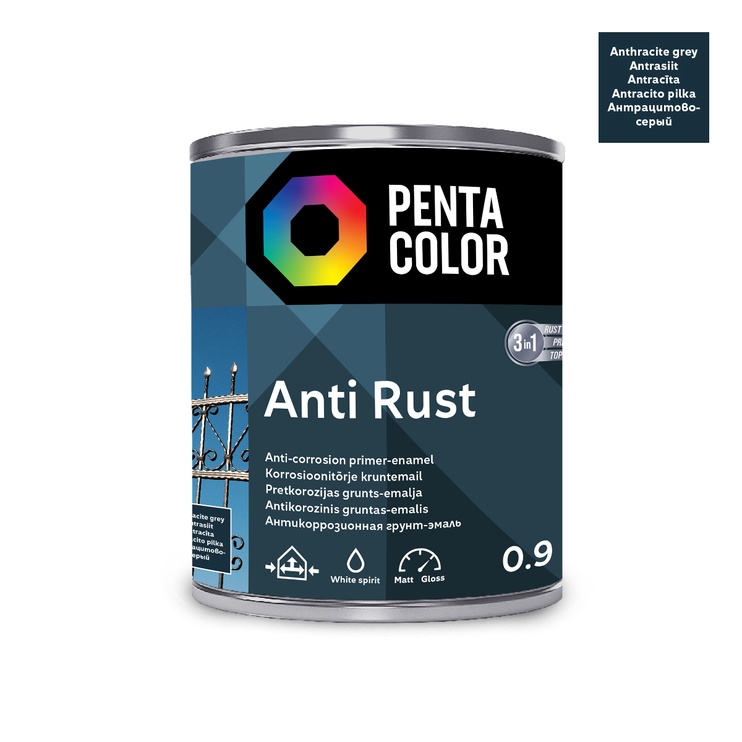 Краска-эмаль Pentacolor Anti Rust, полуглянцевая, 0.9 l, антрацитовый