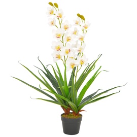 Mākslīgie ziedi puķu podā, orhideja VLX Orchid, balta/zaļa, 90 cm