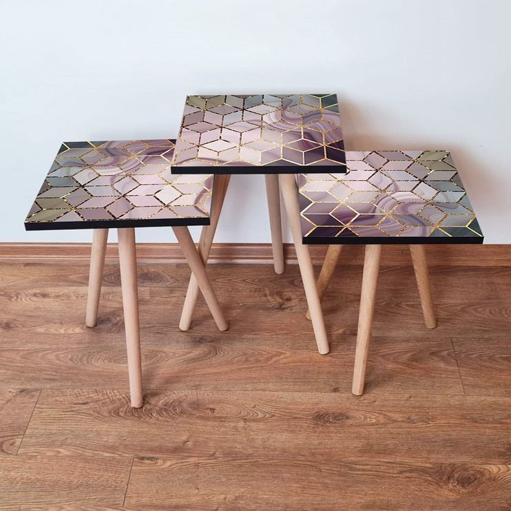 Набор журнальных столиков Kalune Design 3SHP275, многоцветный, 35 см x 35 см x 52 см