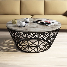 Журнальный столик Kalune Design Stil, белый/черный, 90 см x 90 см x 38 см