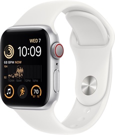 Nutikell Apple Watch SE GPS + Cellular (2nd Gen) 40mm Silver Aluminium Case with White Sport Band - Regular, hõbe