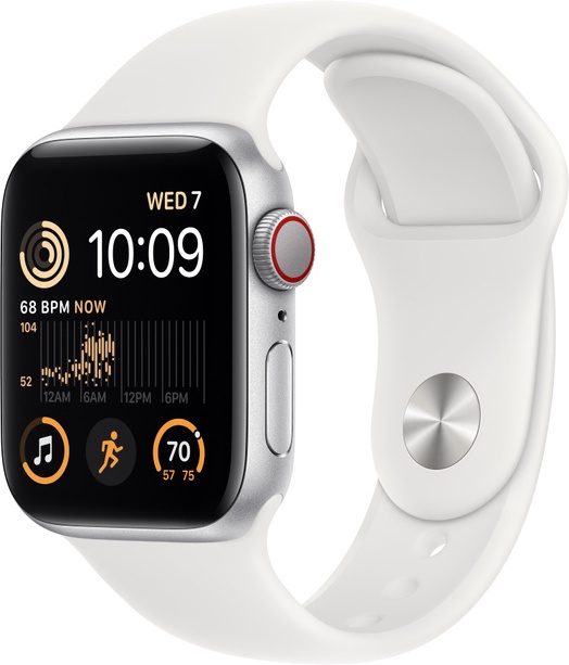 Умные часы Apple Watch SE GPS + Cellular (2nd Gen) 40mm Silver Aluminium Case with White Sport Band - Regular, серебристый