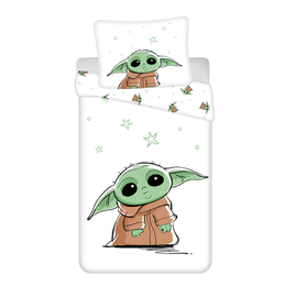 Voodipesukomplekt lastele Jerry Fabrics Star Wars Baby Yoda, pruun/valge/roheline, 140 x 200 cm