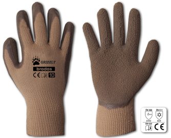 Рабочие перчатки перчатки Bradas Grizzly, хлопок/латекс, коричневый, 9, 6 шт.