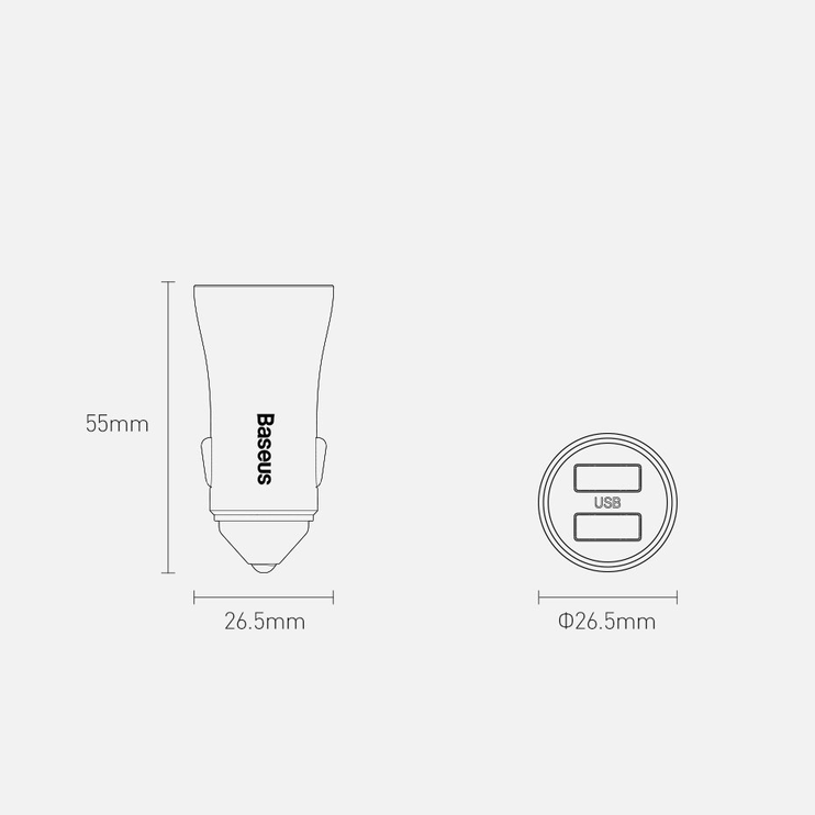 Автомобильное зарядное устройство Baseus, 2 x USB/USB-C, 1 м, серый, 40 Вт