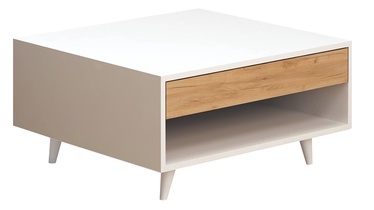 Kafijas galdiņš Kalune Design Silla, balta/ozola, 800 mm x 800 mm x 400 mm