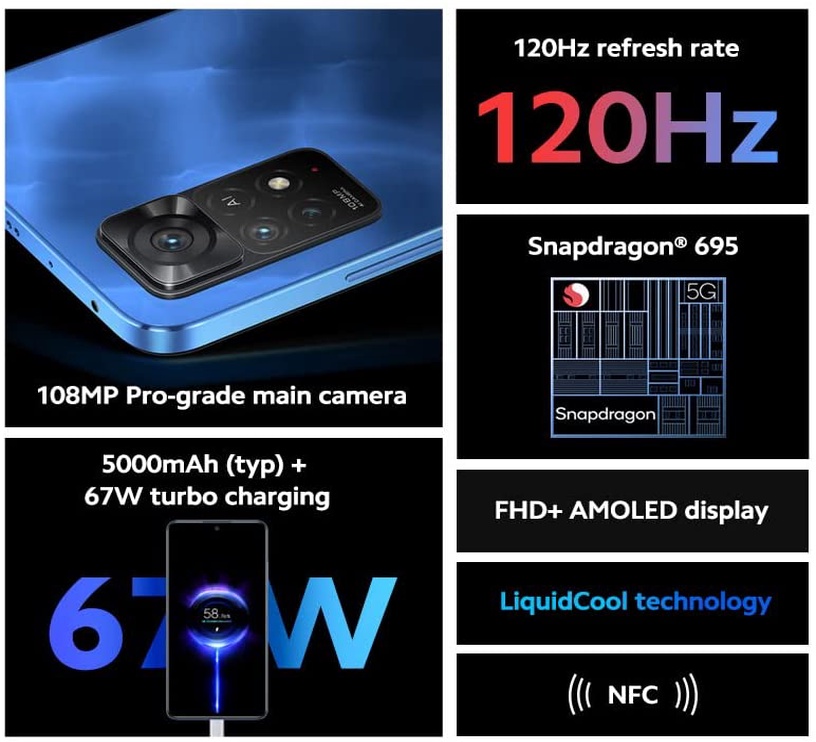 Mobiiltelefon Xiaomi Redmi Note 11 Pro 5G, valge, 6GB/128GB