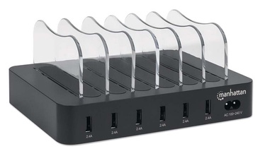 Jungčių stotelė Manhattan 6-Port USB Charging Station, juoda