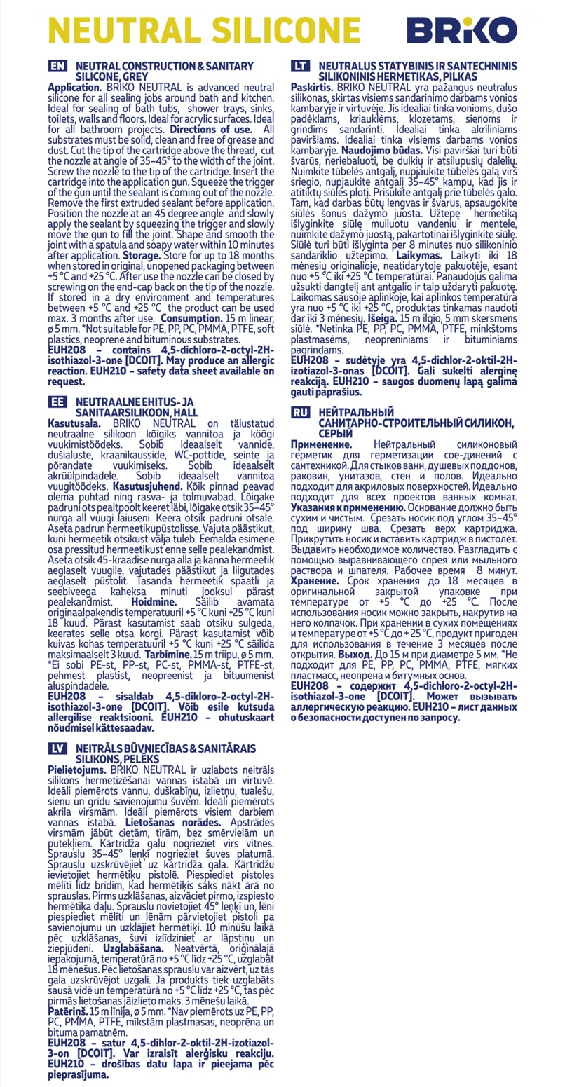 Герметик Briko Neutral LM, 0.3 л, серый