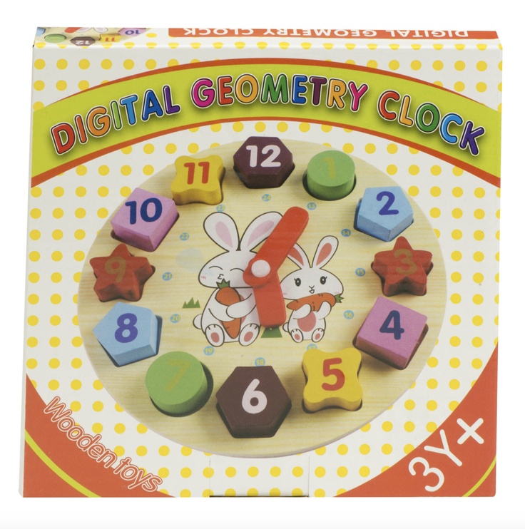 Arendav mäng RoGer Wooden Digital Geometry Clock 18 cm, mitmevärviline