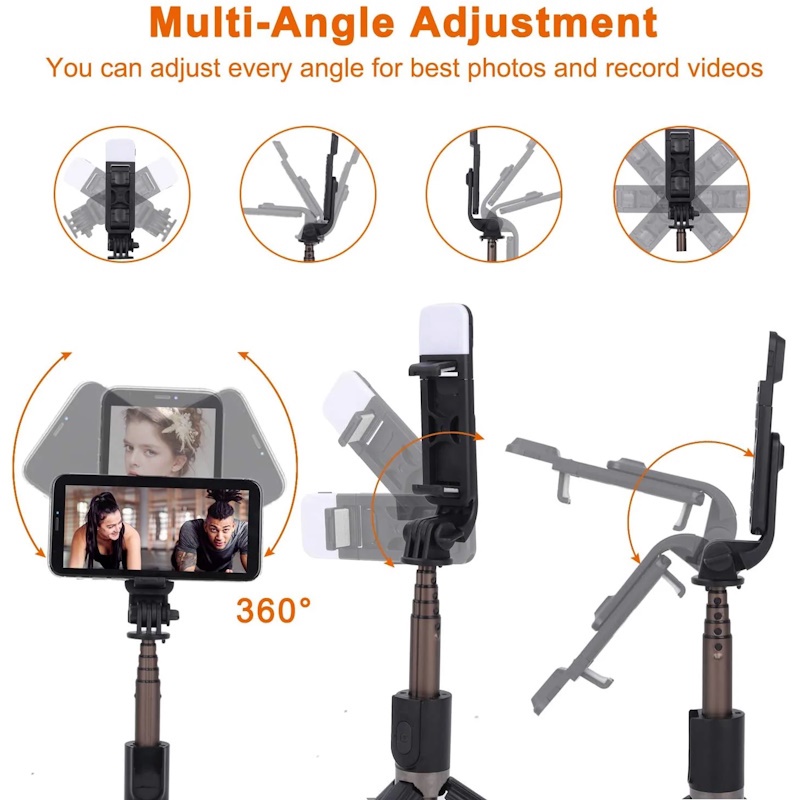 Elight Q03s 2в1 Сэлфи стик & Video WEB звонка Трипод штатив 76cm с LED & Пультом Черный
