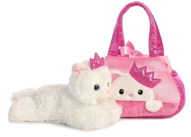 Mīkstā rotaļlieta Aurora Princess Cat In Bag, balta/rozā, 20 cm