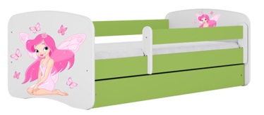 Bērnu gulta vienvietīga Kocot Kids Babydreams Fairy With Butterflies, zaļa, 144 x 80 cm, ar nodalījumu gultas veļai