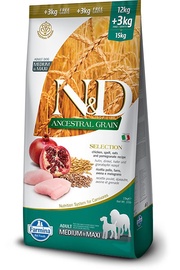 Sausā suņu barība Farmina N&D Ancestral Grain Chicken, vistas gaļa, 15 kg