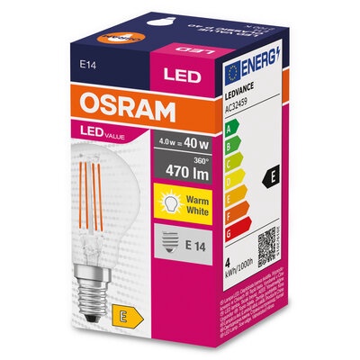 Lambipirn Osram LED, P40, soe valge, E14, 4 W, 470 lm