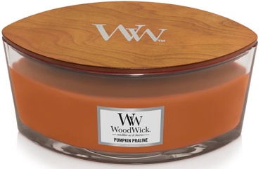 Svece, aromātiskā WoodWick Pumpkin Praline Elipsa, 40 h, 453.6 g, 92 mm x 121 mm