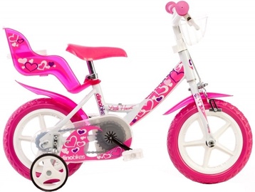 Детский велосипед Dino Bikes Little Heart, белый/розовый, 9" (21.59 cm), 12″