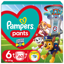Autiņbiksītes - apakšbiksītes Pampers Pants Paw Patrol, 6 izmērs, 14 - 19 kg, 60 gab.