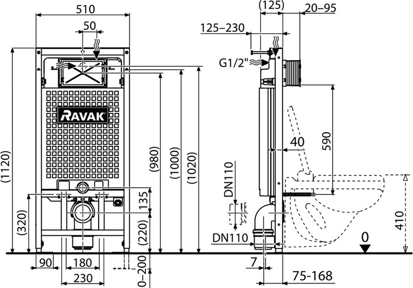 Montāžas modulis Ravak WC G II/1120, 1120 mm