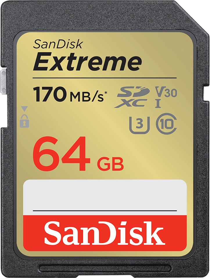 Mälukaart SanDisk Extreme, 64 GB, 170 Mb/s - 80 Mb/s