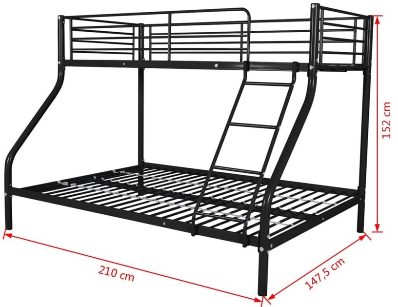 Двухъярусная кровать VLX Metal 242996, черный, 210 x 147.5 см