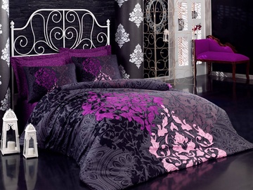Gultas veļas komplekts Mijolnir Kosem Sultan, melna/rozā/violeta, 200x220 cm
