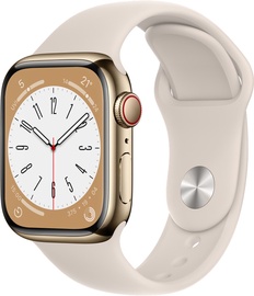 Viedais pulkstenis Apple Watch Series 8 GPS + Cellular 41mm Gold Stainless Steel Case with Starlight Sport Band - Regular
