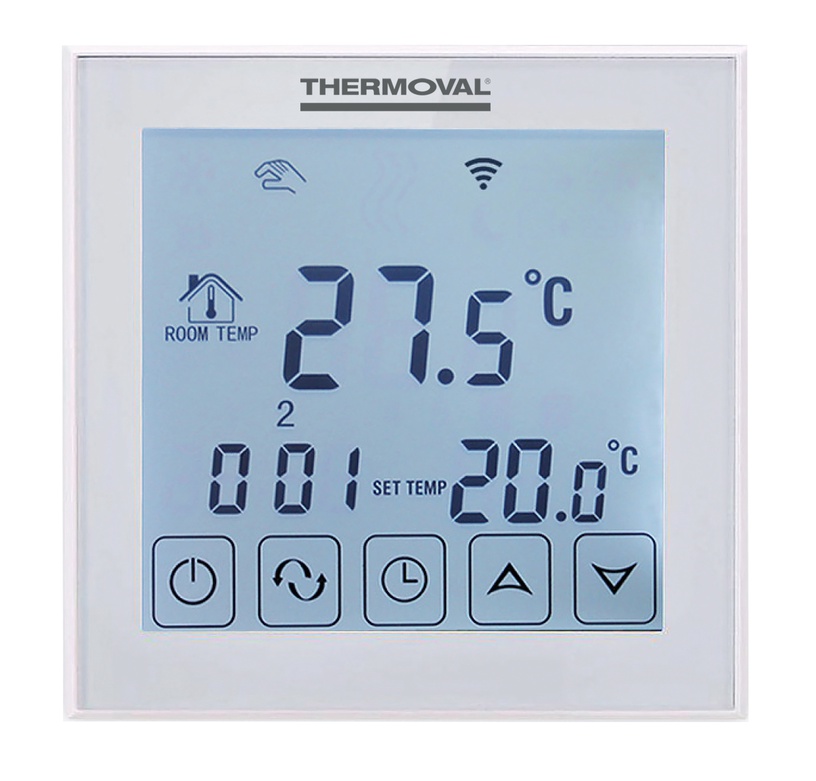 Программируемый термостат отопления Thermoval TVT 31 WiFi, встраивается в стену, белый, 8.6 см, 5 - 99 °С